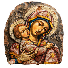 Theotokos of Vladimir of Byzentine Art isolated on transparent png.