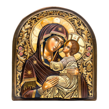 recommend clip art: Theotokos of Vladimir of Byzentine Art isolated on transparent png.