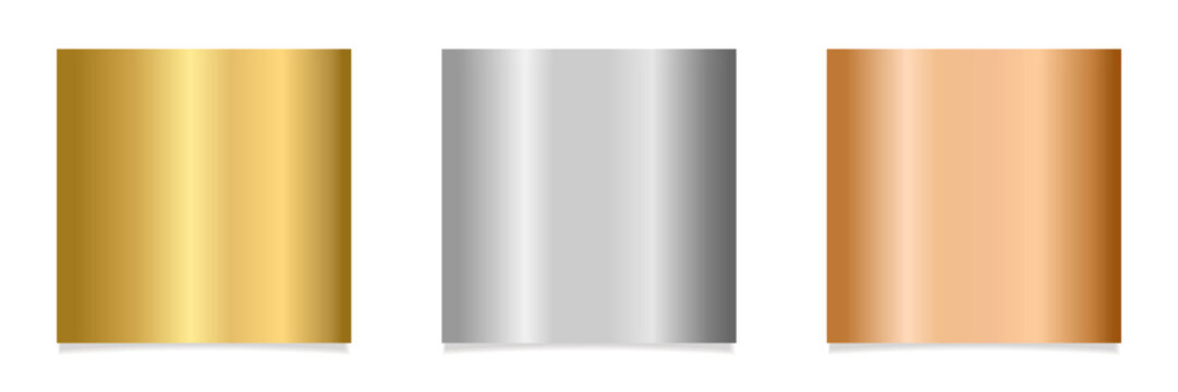 Gold,silver,bronze metallic texture.Metallic foil texture backgrounds set.Polished, brushed texture for design concepts, web, prints, posters, wallpapers, interfaces. Vector illustration EPS 10