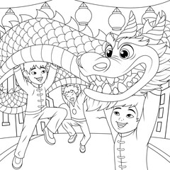 Vector illustration, asian children celebrate the Year of the Dragon festival