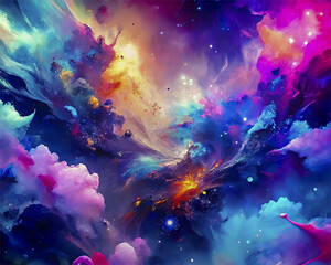 Colorful abstract background with stars and nebula, computer collage.