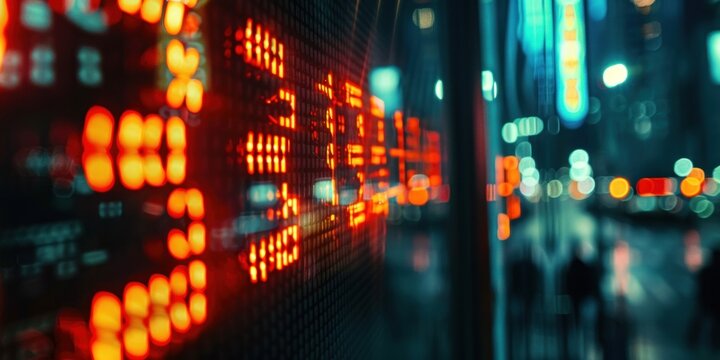 A close-up of a stock market ticker displaying rising stock prices and investment values.  - Powered by Adobe