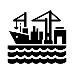"Harbor Icon Vector" Portrays A Simplified Icon Of A Harbor, Complete With Cargo Ships And Port Facilities, Emphasizing The Shipping Industry