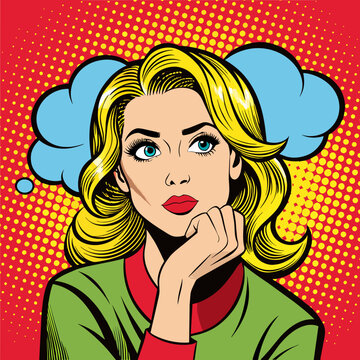 thinking-woman-in-pop-art-style--thinking-woman-in