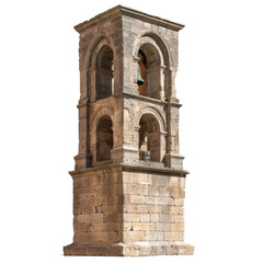 Obraz premium Abbey Bell Tower of Romanesque Art isolated on transparent png.