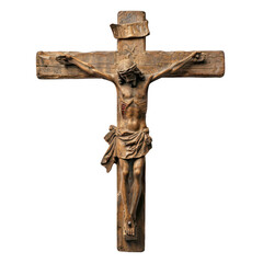 Altar Crucifix of Romanesque Art isolated on transparent png.