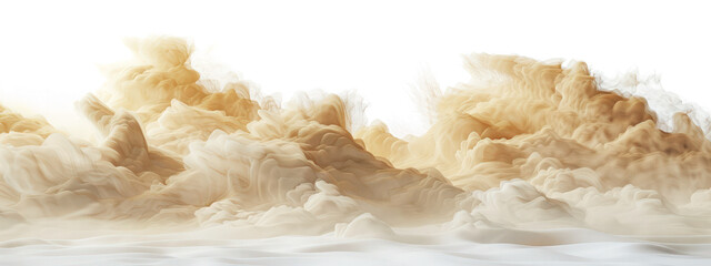 sandstorm dust clouds wave air fly isolated, golden sand flying, transparent background, PNG