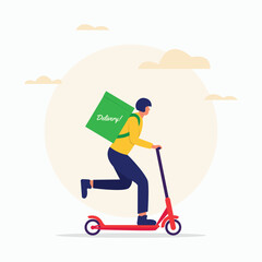 Delivery courier in electric scooter flat illustration