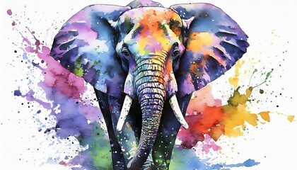 enchanting elephant in a stunning watercolor portrayal. The artwork comes to life with expressive splashes of watercolor paint.Png.Isolated - obrazy, fototapety, plakaty