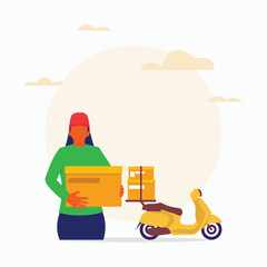 Home delivery workers in electric scooter flat illustration