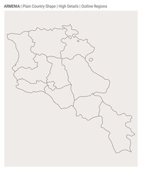 Armenia plain country map. High details. Outline Regions style. Shape of Armenia. Vector illustration.