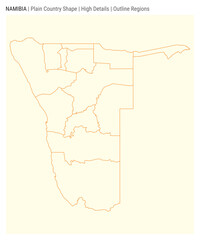 Namibia plain country map. High Details. Outline Regions style. Shape of Namibia. Vector illustration.