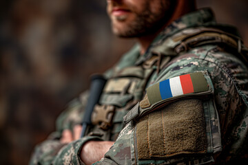 Man french soldier in military uniform. Military service in France.  