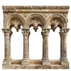 Cloister Garden of Romanesque Art isolated on transparent png.