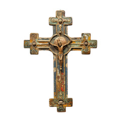 Crucifix of Romanesque Art isolated on transparent png.
