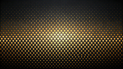 Abstract Dots Grid: Black Background with Gold Circles, Digital Art Illustration