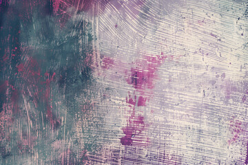 Colorful green and purple grunge painted wall background pattern with brushstrokes.