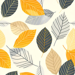 A pattern of leaves in various shades of yellow and gray. The leaves are arranged in a way that creates a sense of movement and depth. Scene is serene and calming. Generative AI