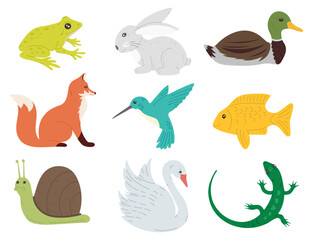 Set of vector illustrations of cute animals in cartoon style