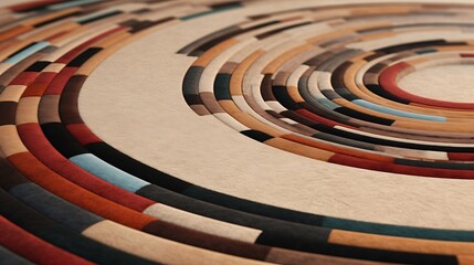 an AI-generated close-up of a round rug featuring geometric patterns and earthy tones, suitable for a contemporary interior setting