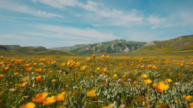 Flowers blossom in Carrizo Plain grassland