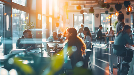 Business colleagues working at a busy open plan office : Generative AI - Powered by Adobe