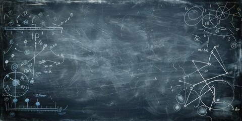 A chalkboard background with math equations and science symbols, providing space for custom messages.