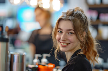 smiling beautician at work