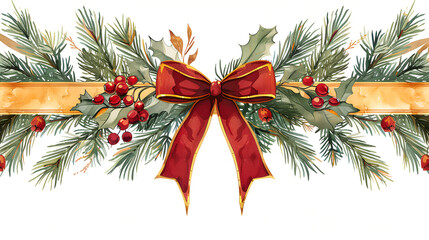Fototapeta na wymiar Red Christmas bow with golden border, generative Ai