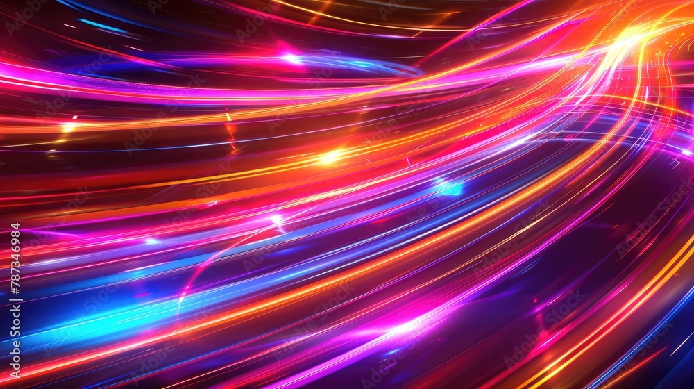 Poster modern digital abstract background with multicolored neon rays and glowing lines