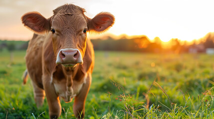 cow in the field - obrazy, fototapety, plakaty