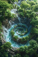 Earth Day in an alternate dimension, where water flows uphill and trees grow in spirals - obrazy, fototapety, plakaty