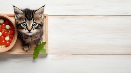top view of Kitten eating Raw Food