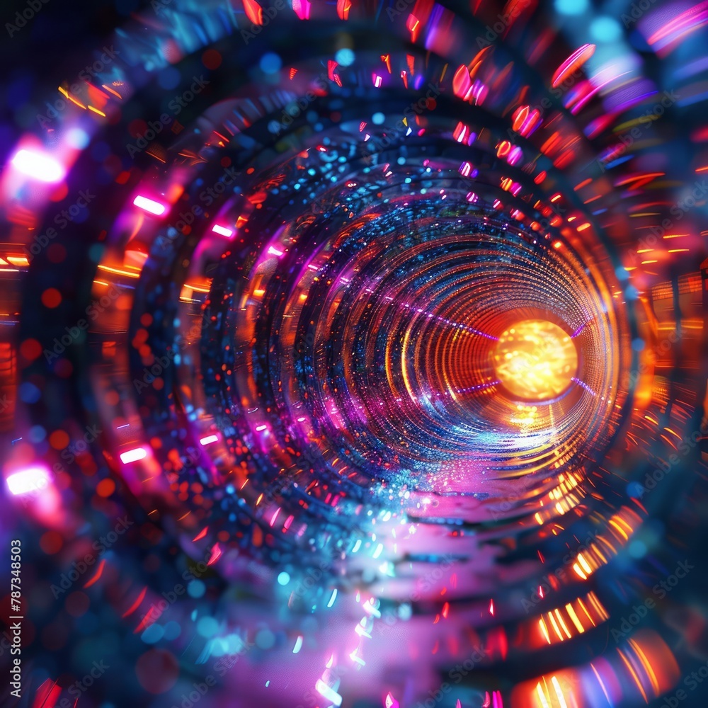 Poster a colorful spiral with a yellow sun in the middle. the spiral is filled with bright colors and the s