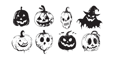 Halloween set, hand drawn style.