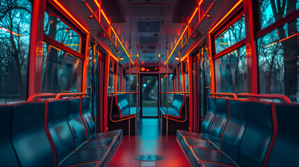 Travel bus translucent, generative Ai - obrazy, fototapety, plakaty