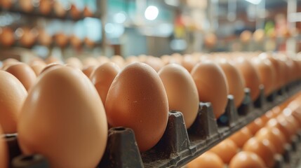 Highly efficient egg sorting equipment in a bustling commercial egg production facility