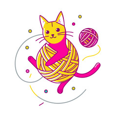 Unraveling Frustration The Determined Escape of a Cat Caught in Yarn Chaos - A Graphic T-shirt Tale