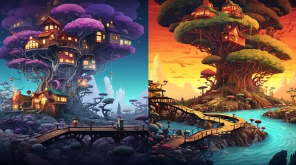 a surreal world where houses come to life as AI-generated artists paint them in fantastical and...