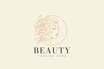 Elegance in Bloom A Luxurious Beauty Logo with a Linear Floral Woman’s Profile