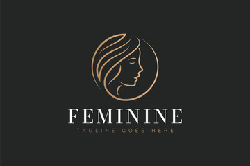 Elegance in Simplicity of Beauty Logo Luxurious Feminine Profile Encased in a Linear Circle
