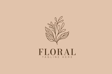 Floral Leaf Logo Minimalist Hand Drawn Concept for Business Beauty Fashion Feminine Garden with Vintage Style