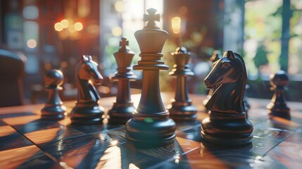 Leader, business strategy and planning, chess concept - obrazy, fototapety, plakaty
