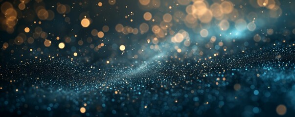 Blue and Gold Glitter and Bokeh, Holiday Festival Sparkle Background