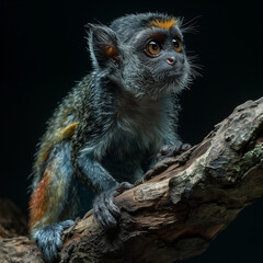 Fototapeta premium Colorful ghost-eye monkey, ghost-eye monkey on a thick tree branch