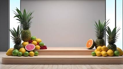 Fruits on a wooden board. Mock up.
