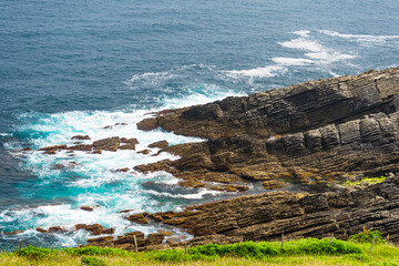 rocky shore of the Atlantic coast in Spain, Basque Country.