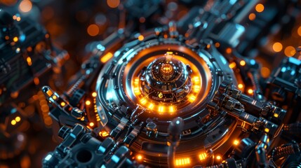 Fototapeta na wymiar A microscopic view of a futuristic nanobot, showcasing its intricate metallic components and glowing energy core.