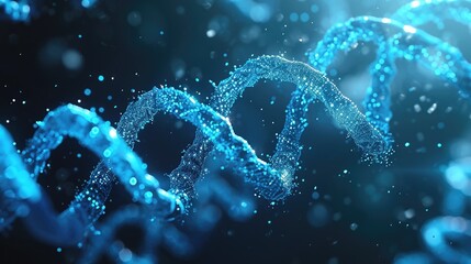 Blue DNA molecule particle helix spiral shape. 3D abstract background
