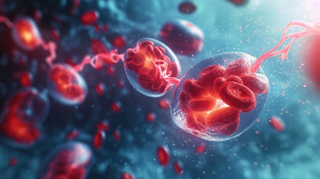 3D illustration red blood cell carcinogen potential for cancerous cell development